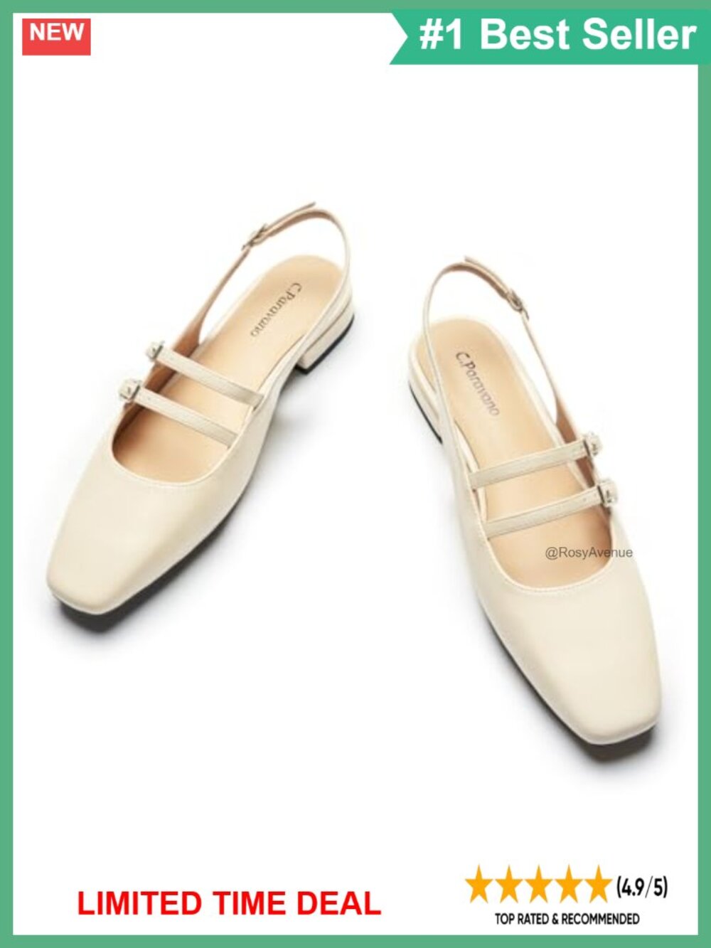 Slingback Flats for Women Mary Jane Square Toe Memory Cushion Lambskin Lining